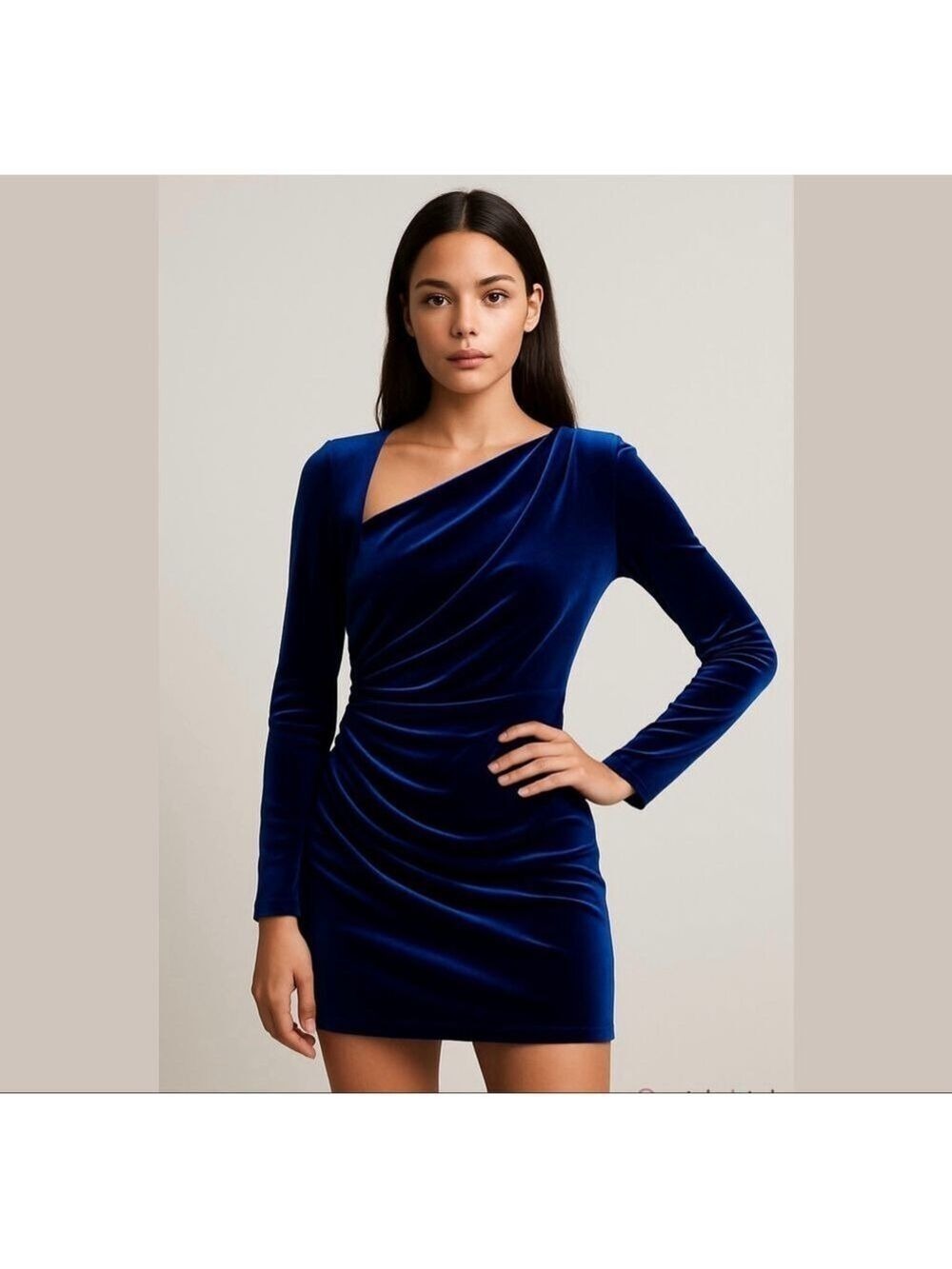 ZARA VELVET ASYMMETRIC DRESS BLUE SZ M